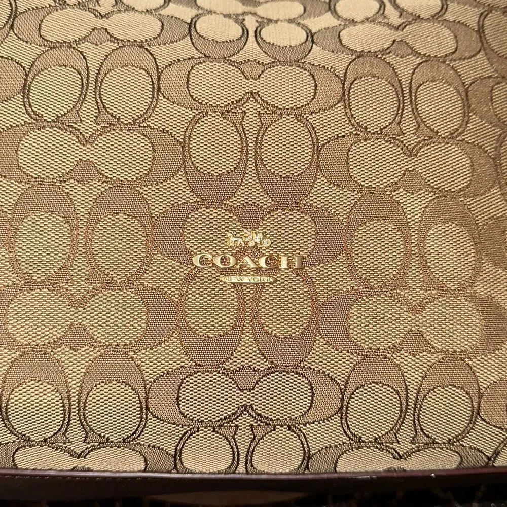 Coach Lexy Brown Tan Coach Logo Mid Sized Genuine Leather Satchel